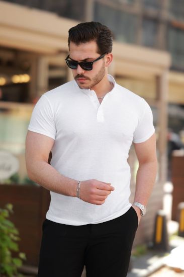 Erkek Hakim Yaka Dokuma Pamuklu Kumaş Kısa Kollu T-shirt resmi